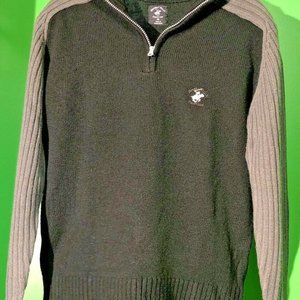 Beverly Hills Polo Club Pullover Sweater - Mens M - Gray / Black  Zipper Collar